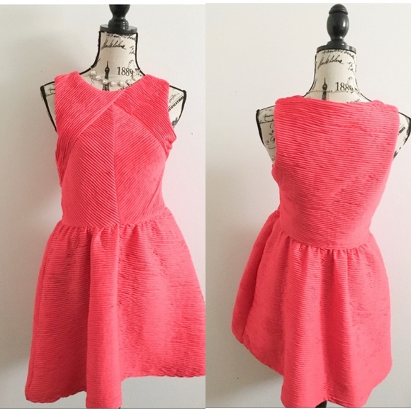 Topshop Coral Micro Pleated Fit & Flare Dress - Picture 3 of 12
